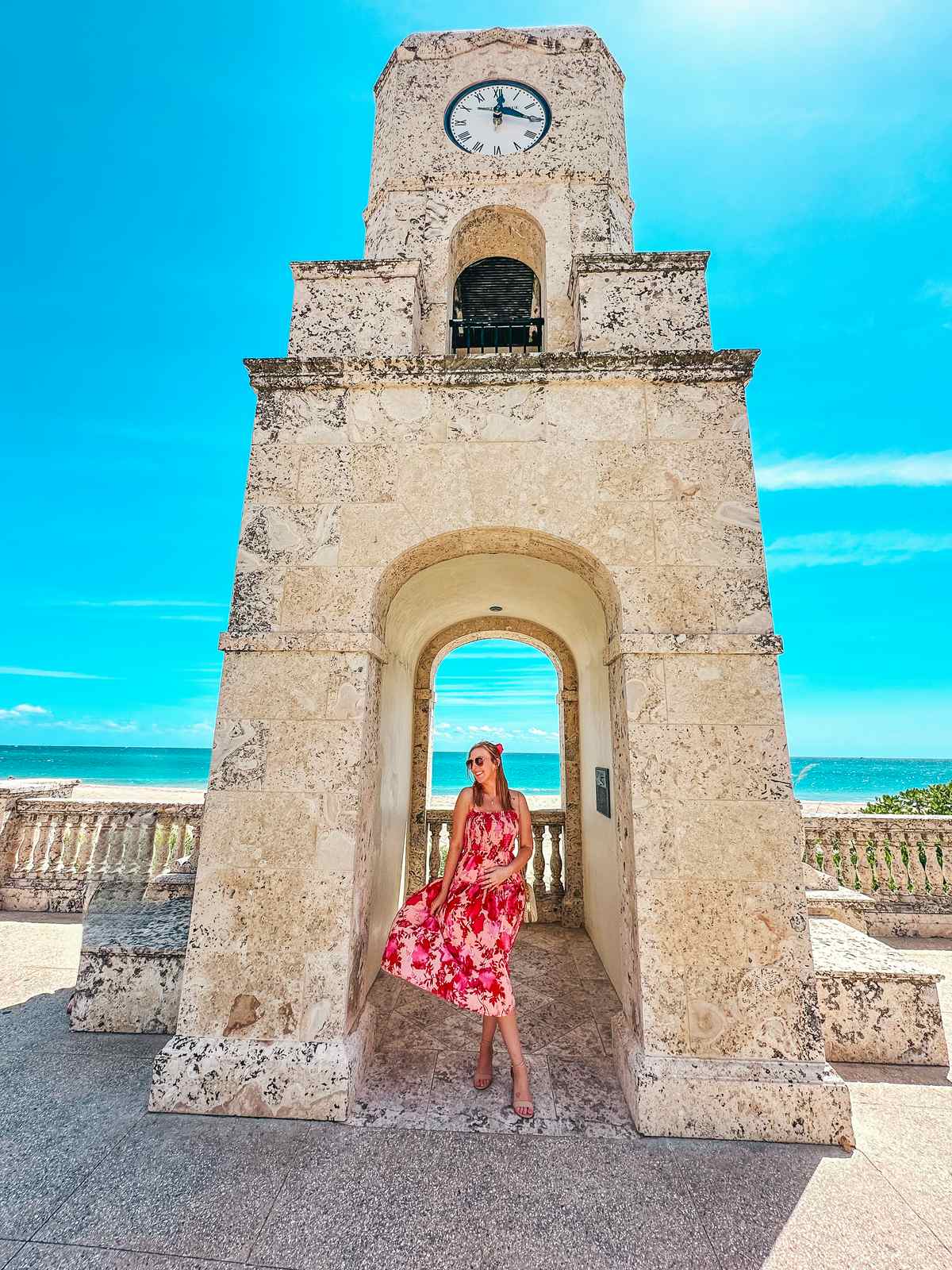 Posing at the clock tower in Palm Beach