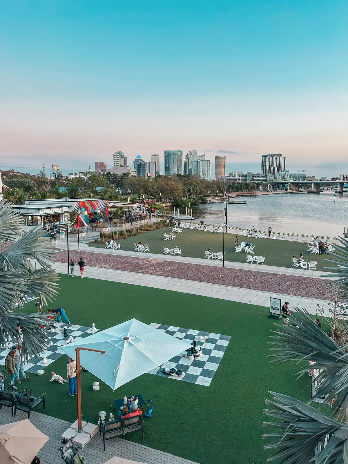 City views at sunset at M Bird rooftop bar in Tampa