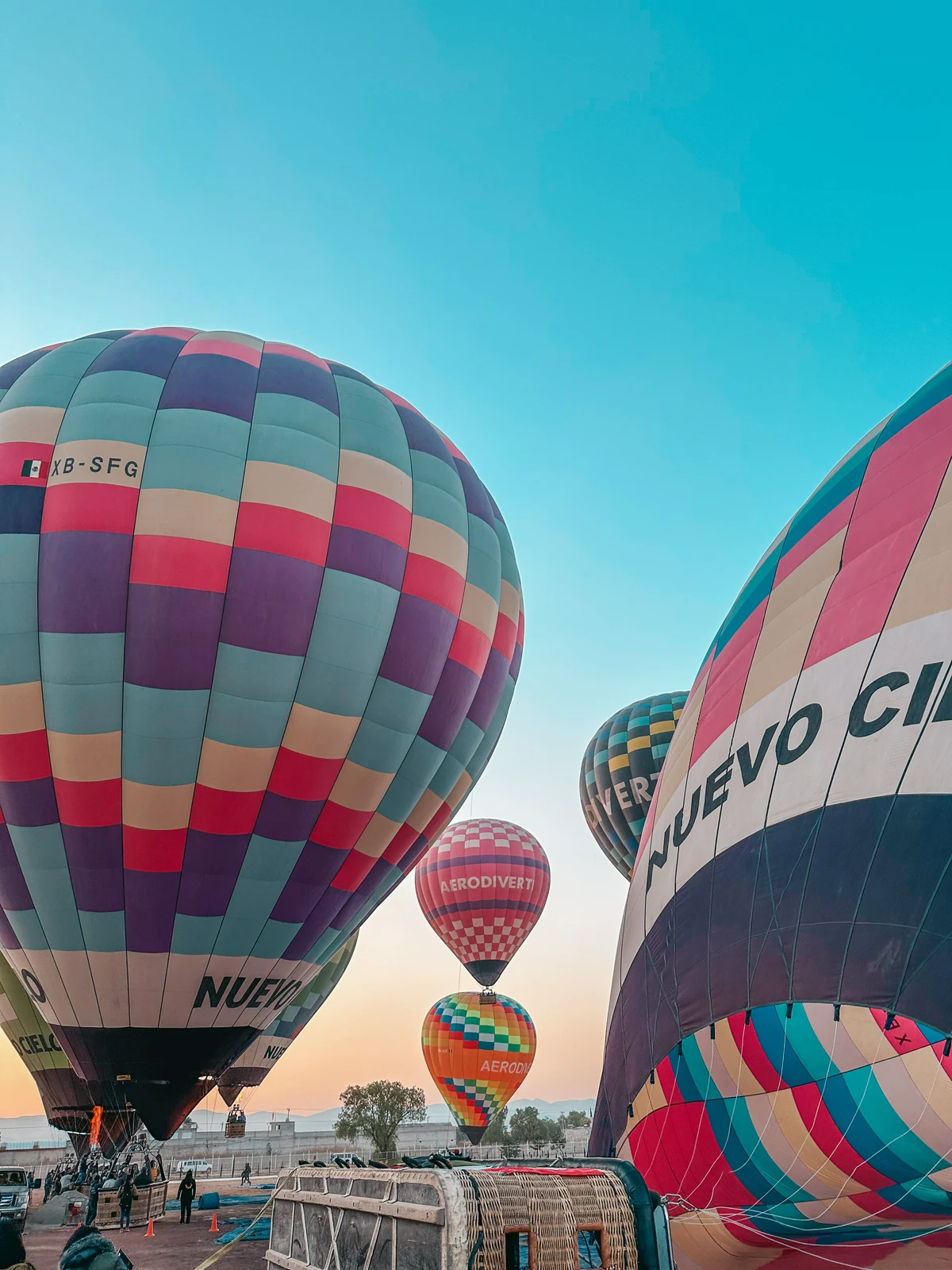 Hot air balloons starting to take flight near Mexico City