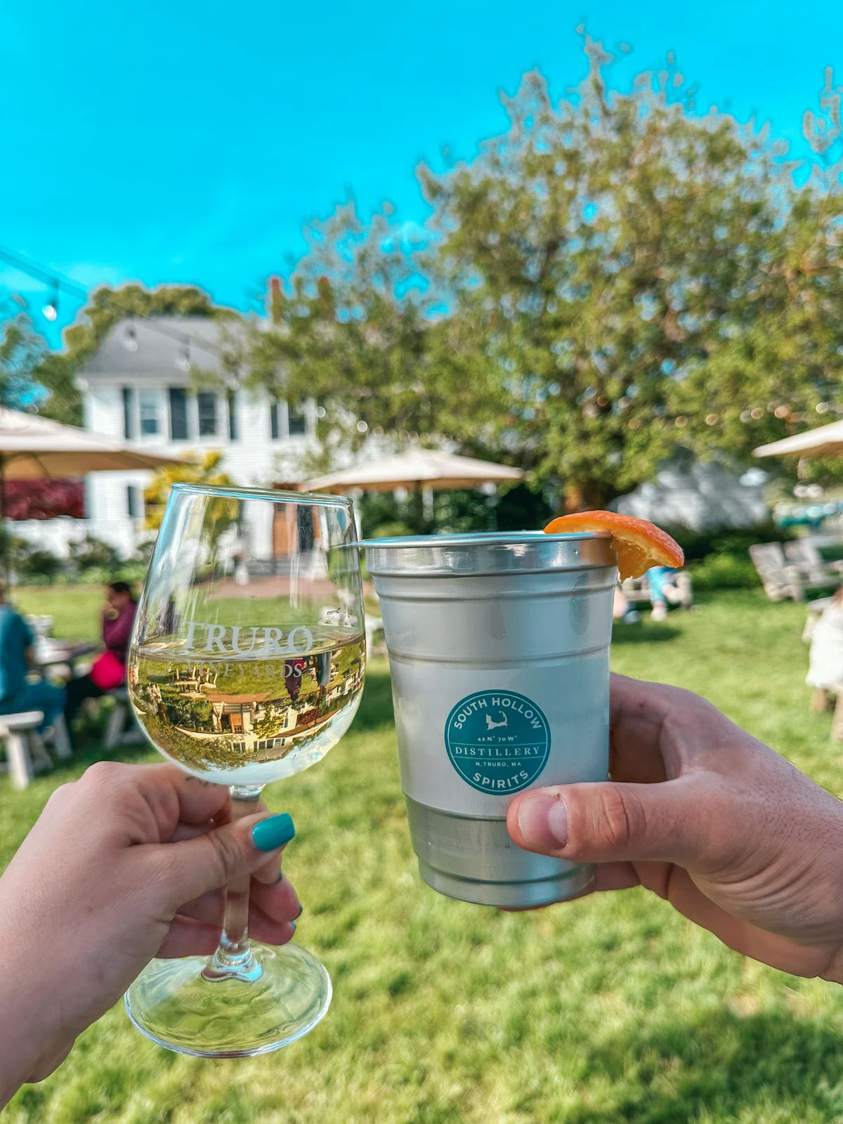 Cheersing at Truro Vineyards on Cape Cod