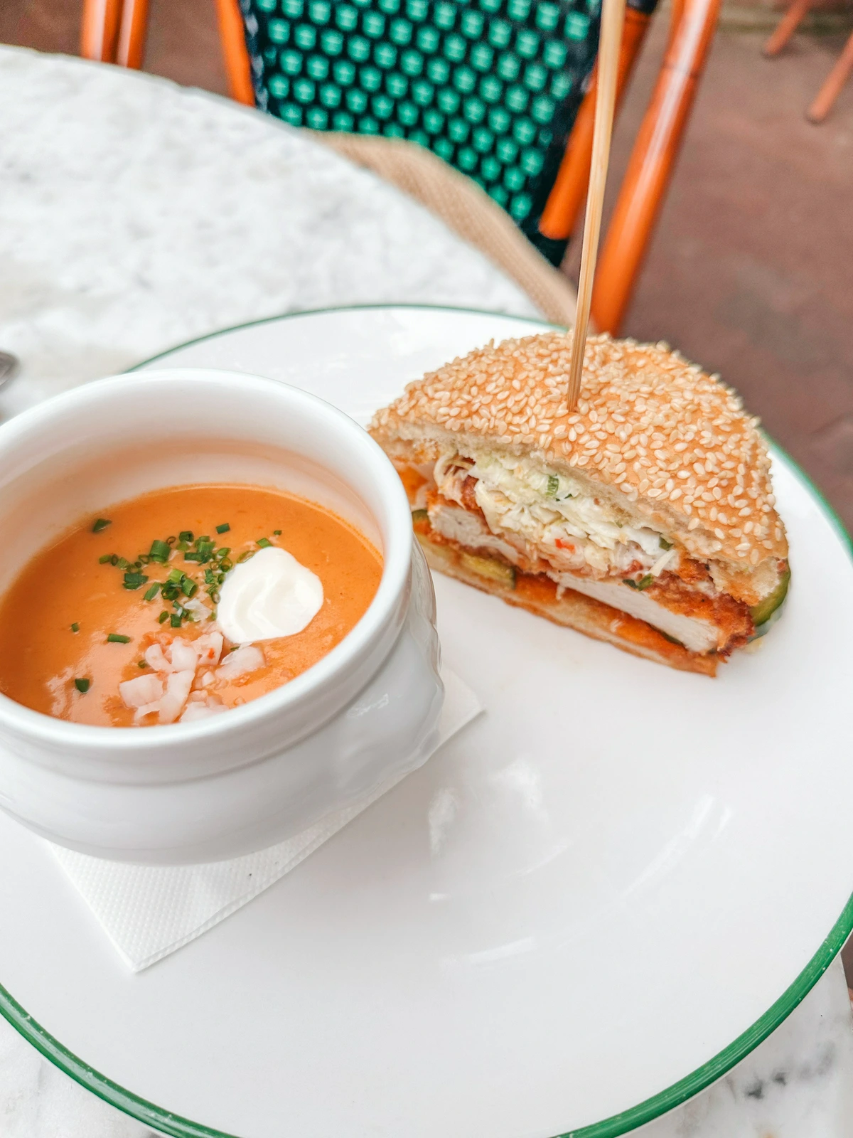 Chicken sandwich and lobster bisque brunch from Lindeys in Columbus