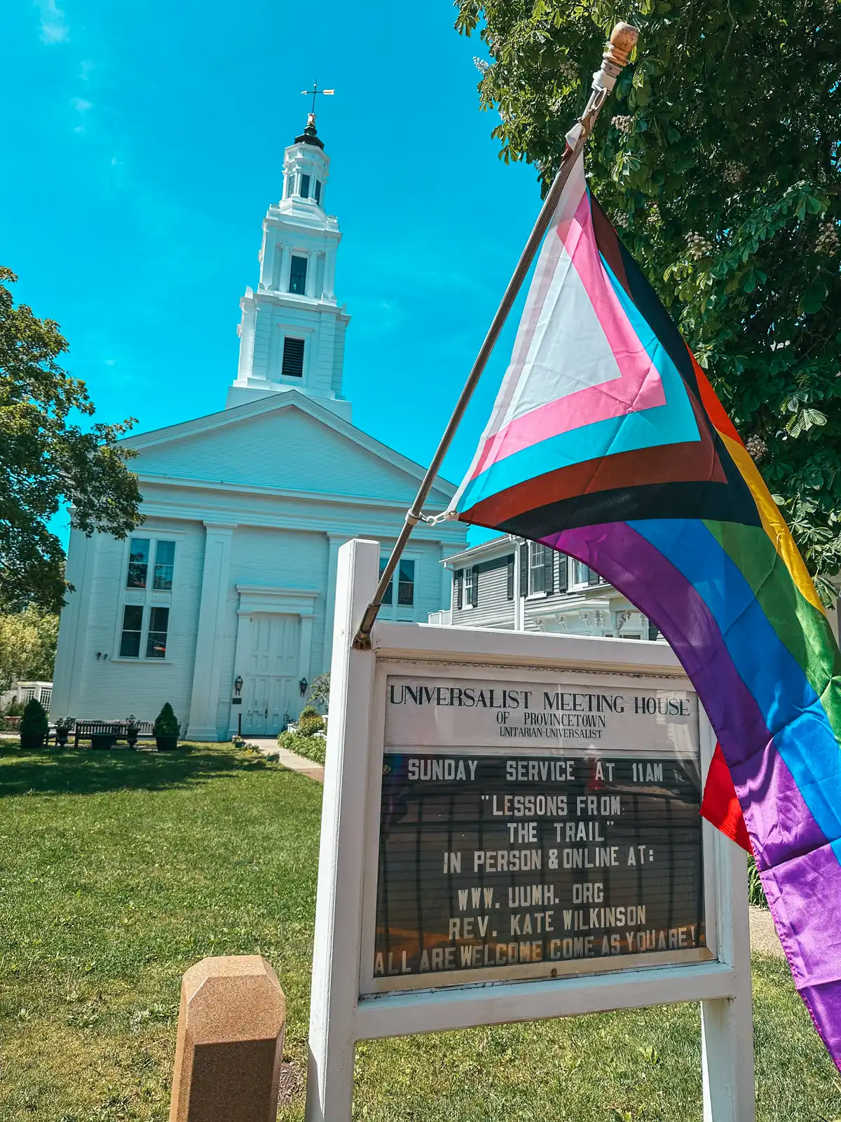 Church with pride flag in Provincetown Ma