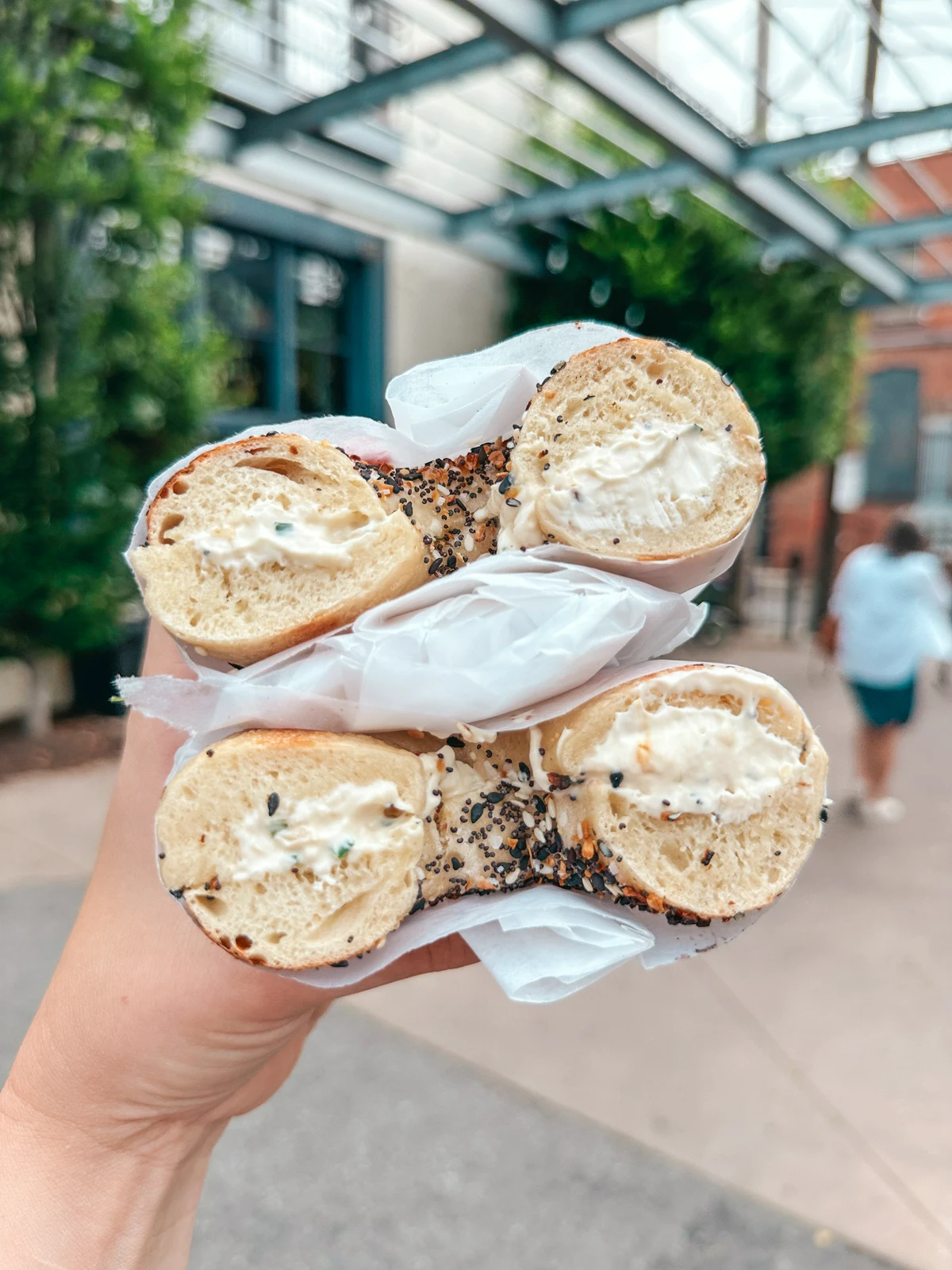 Everything bagel with cream cheese from The Lox bagel shop in Columbus Ohio