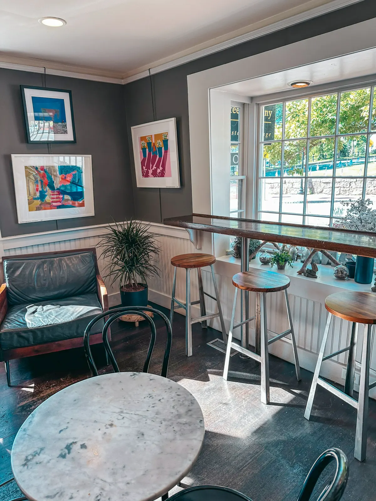 Indoor seating at Nirvana Coffee Company in Barnstable on Cape Cod