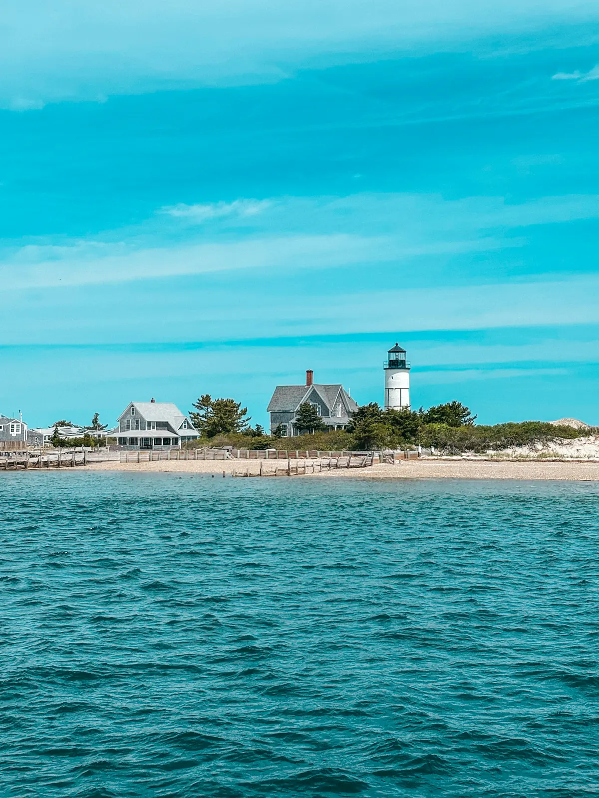 Lighthouse view seen from whale watching cruise from Hyannis
