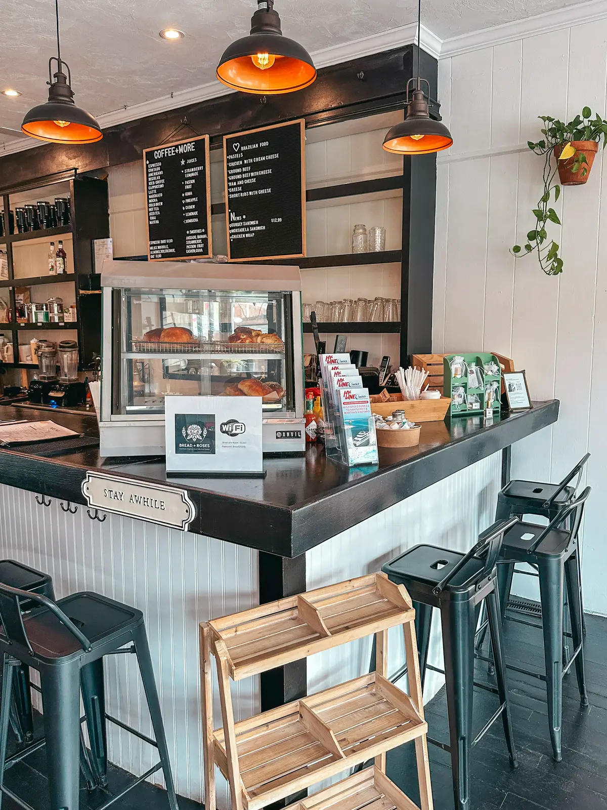 Menu and baked goods at Bread and Roses Coffee Shop in Hyannis