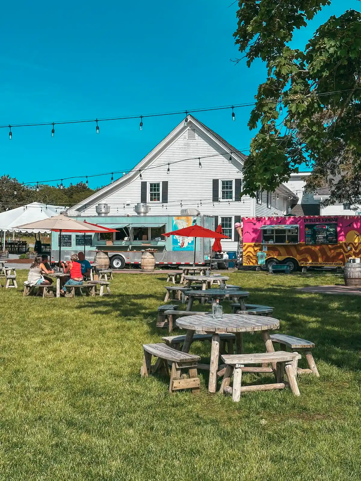 Outdoor seating and food trucks at Truro Vineyards on Cape Cod