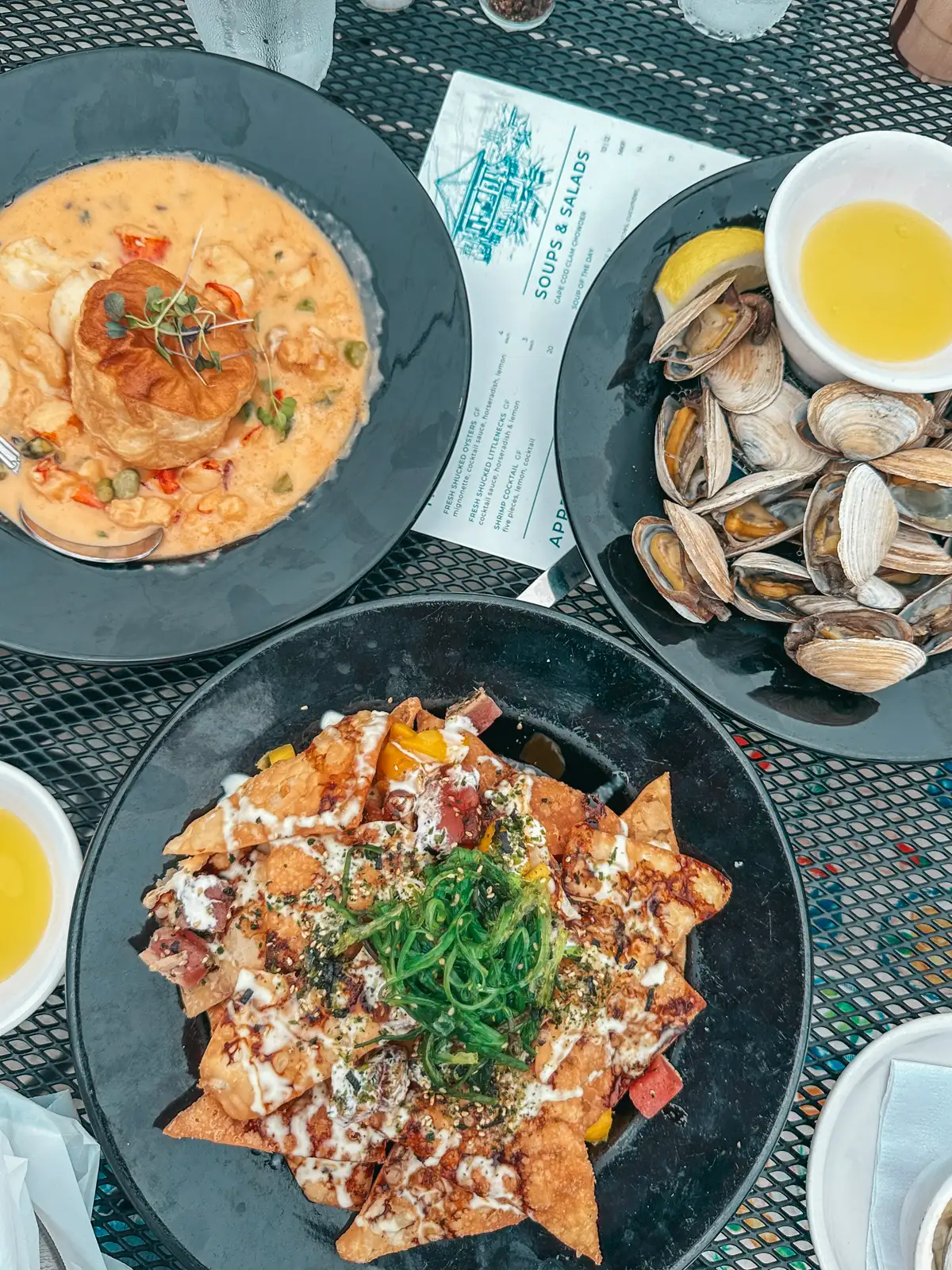 Seafood lunch spread at Pilot House in Sandwich