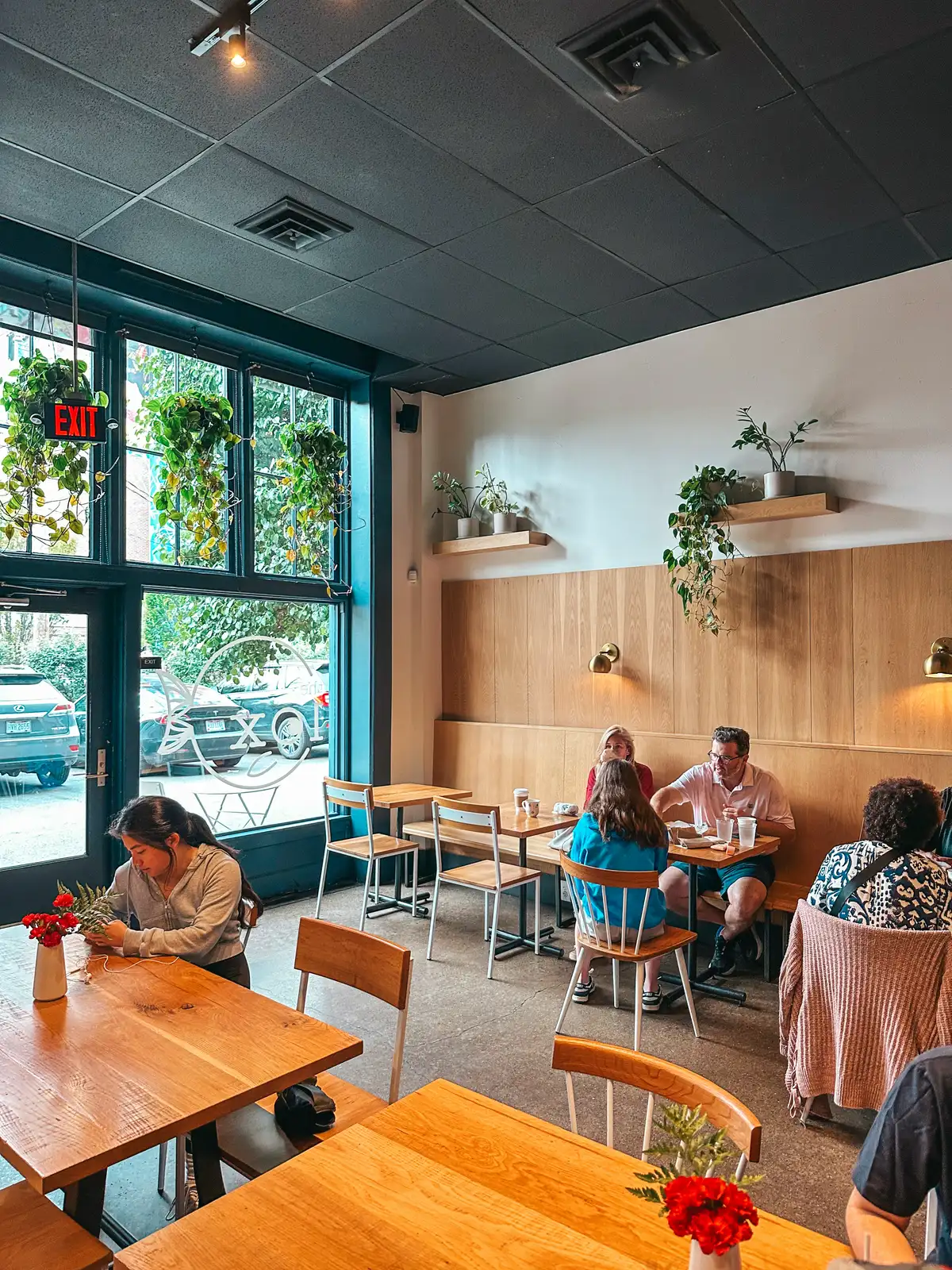 Seating inside of The Lox bagel shop in Columbus Ohio