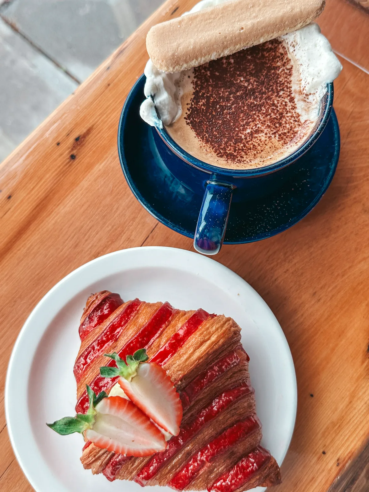 Strawberry croissant and tiramisu latte from Mariner Cafe in Hyannis