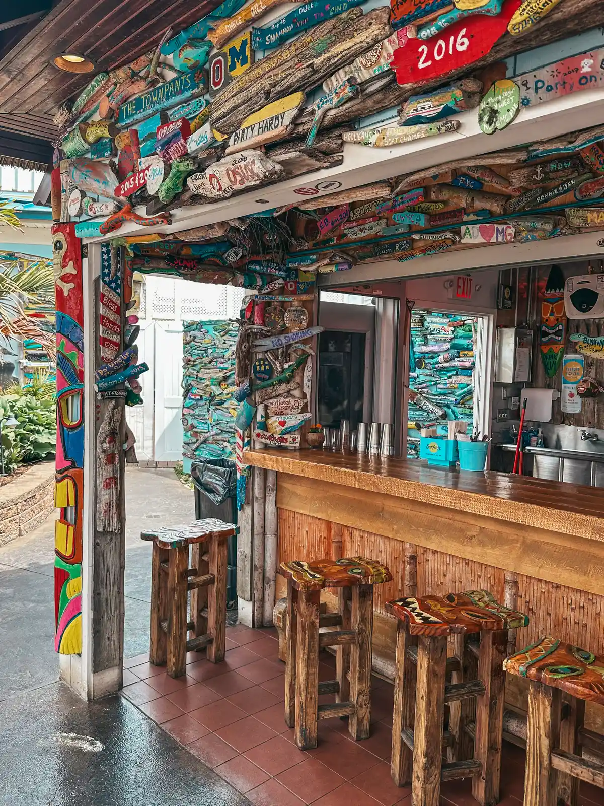 Tiki bar area at The Keys bar on Put in Bay
