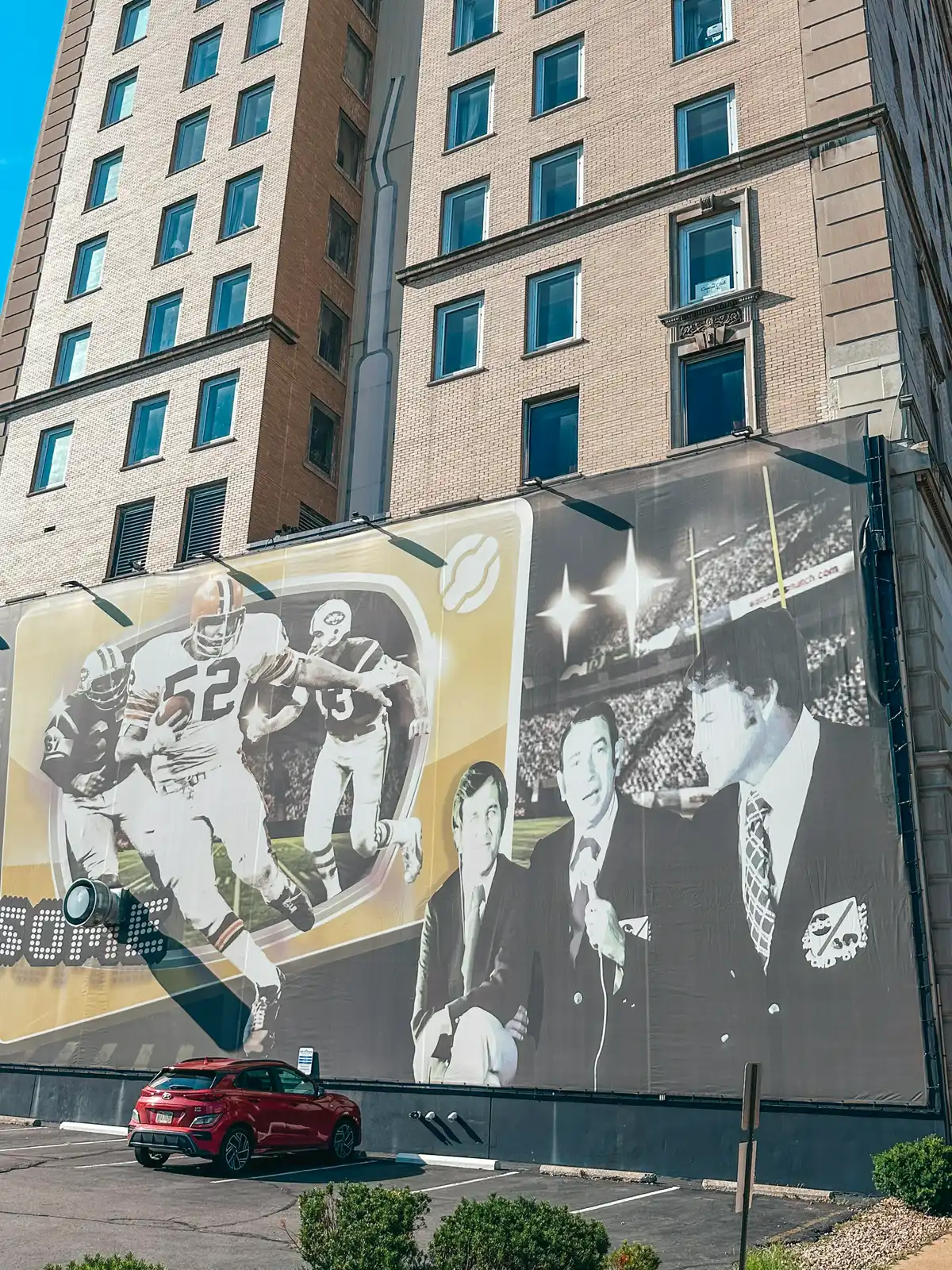 Football art installation in downtown Canton Ohio
