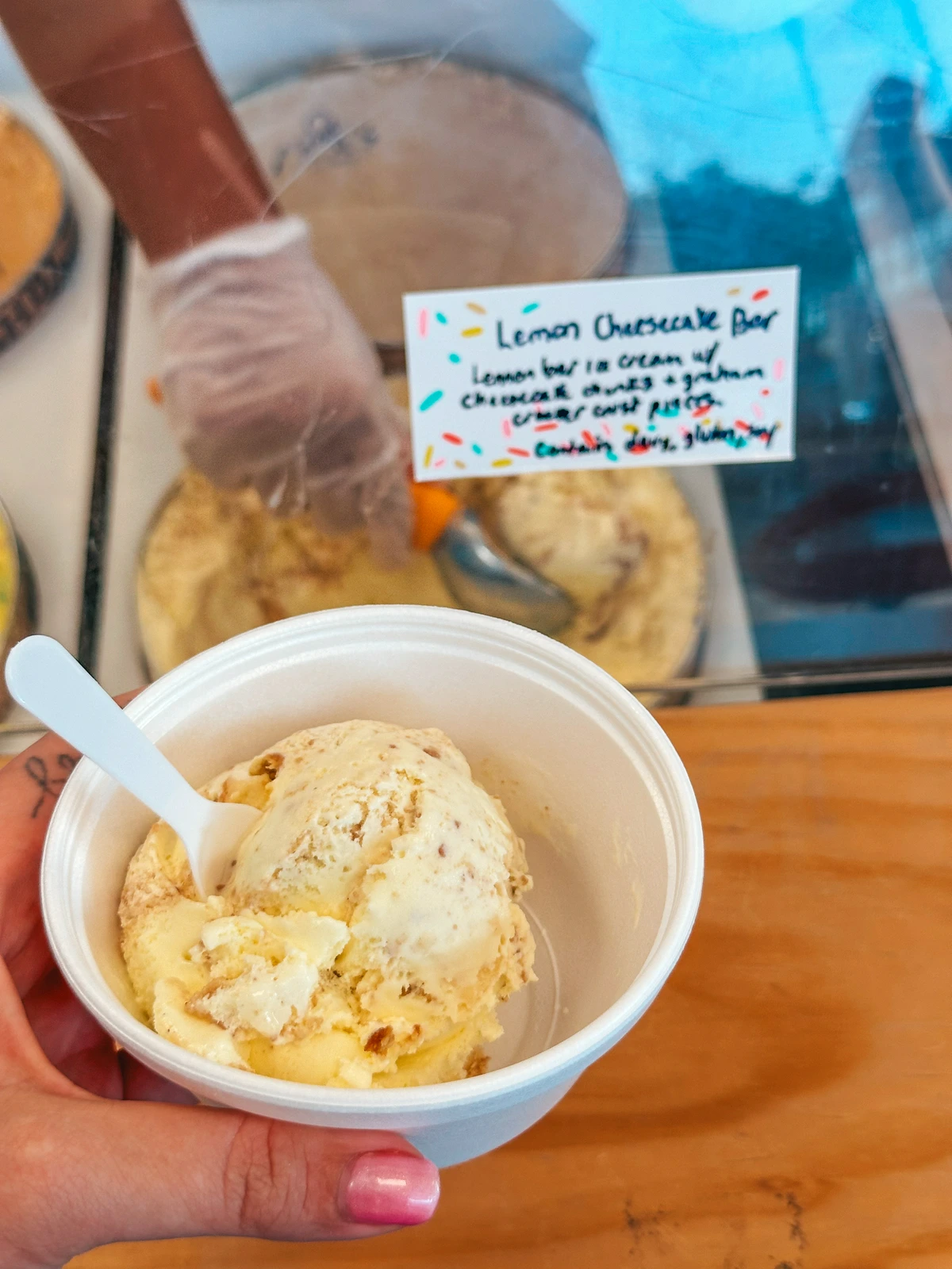 Lemon cheesecake bar ice cream from 2 Scoopz ice cream in downtown Canton