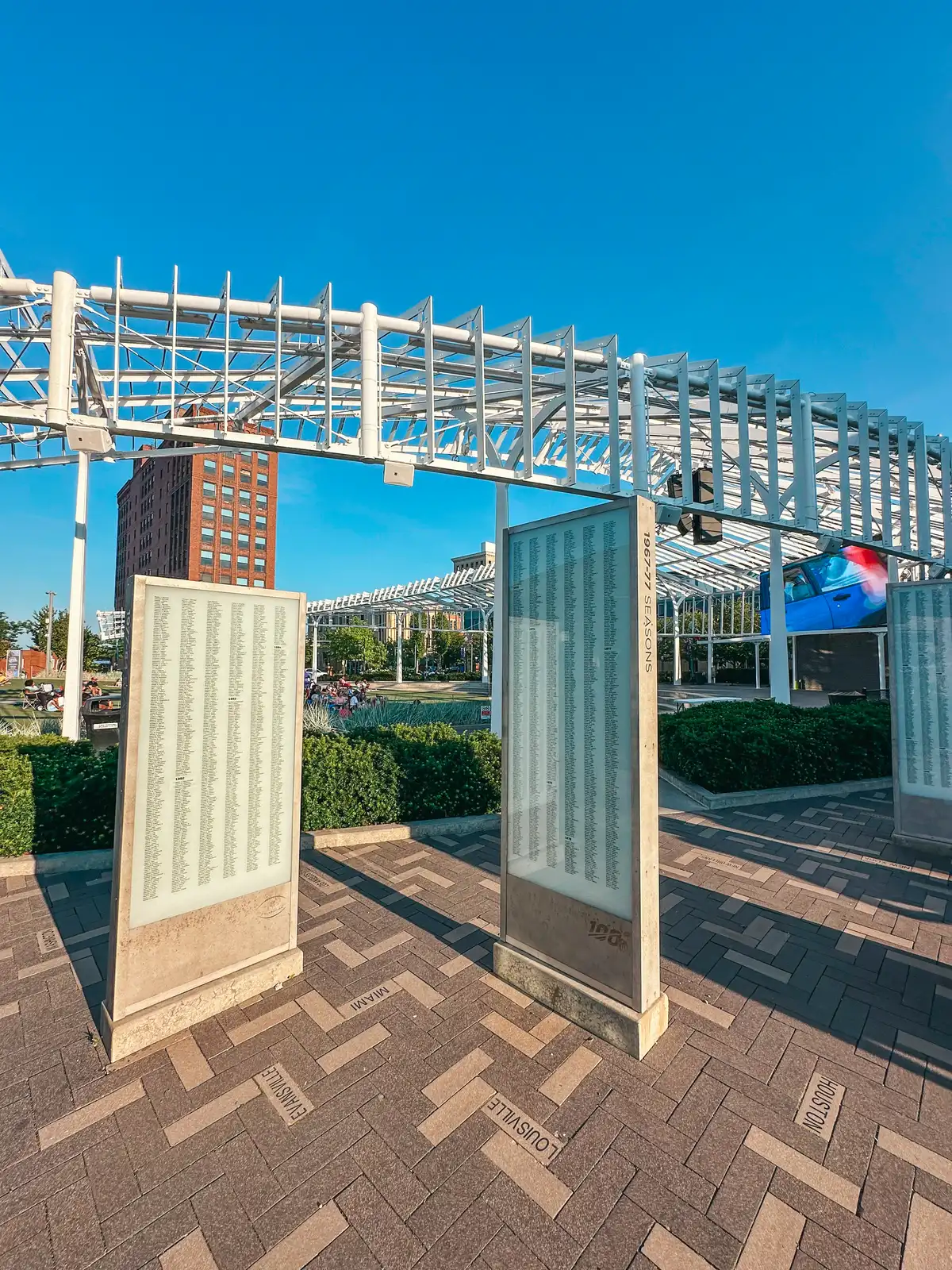 NFL 100 Year Player Pylons in downtown Canton