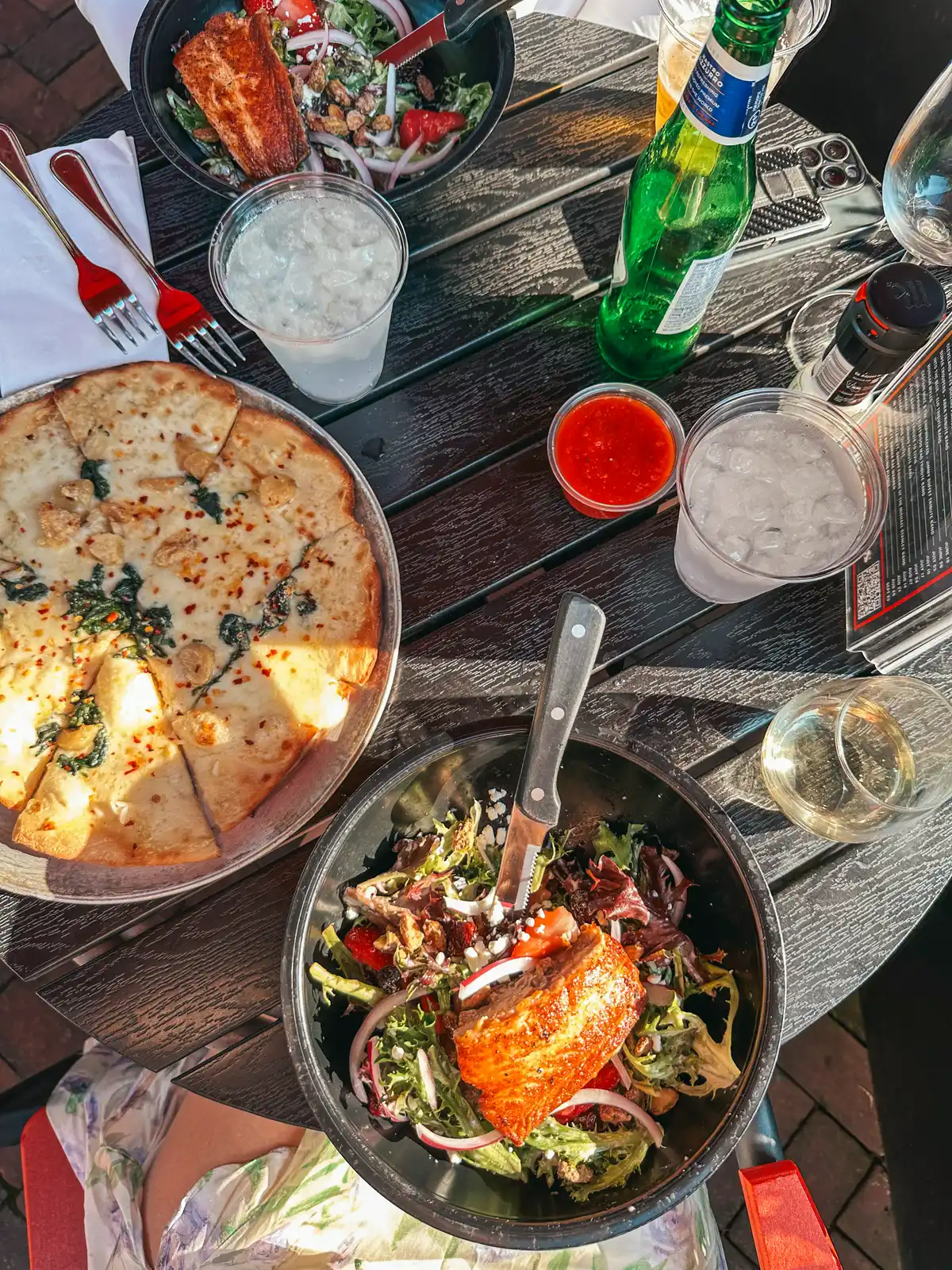 Pizza and salmon salad at The Piazza at Gervasi Vineyard in Canton Ohio