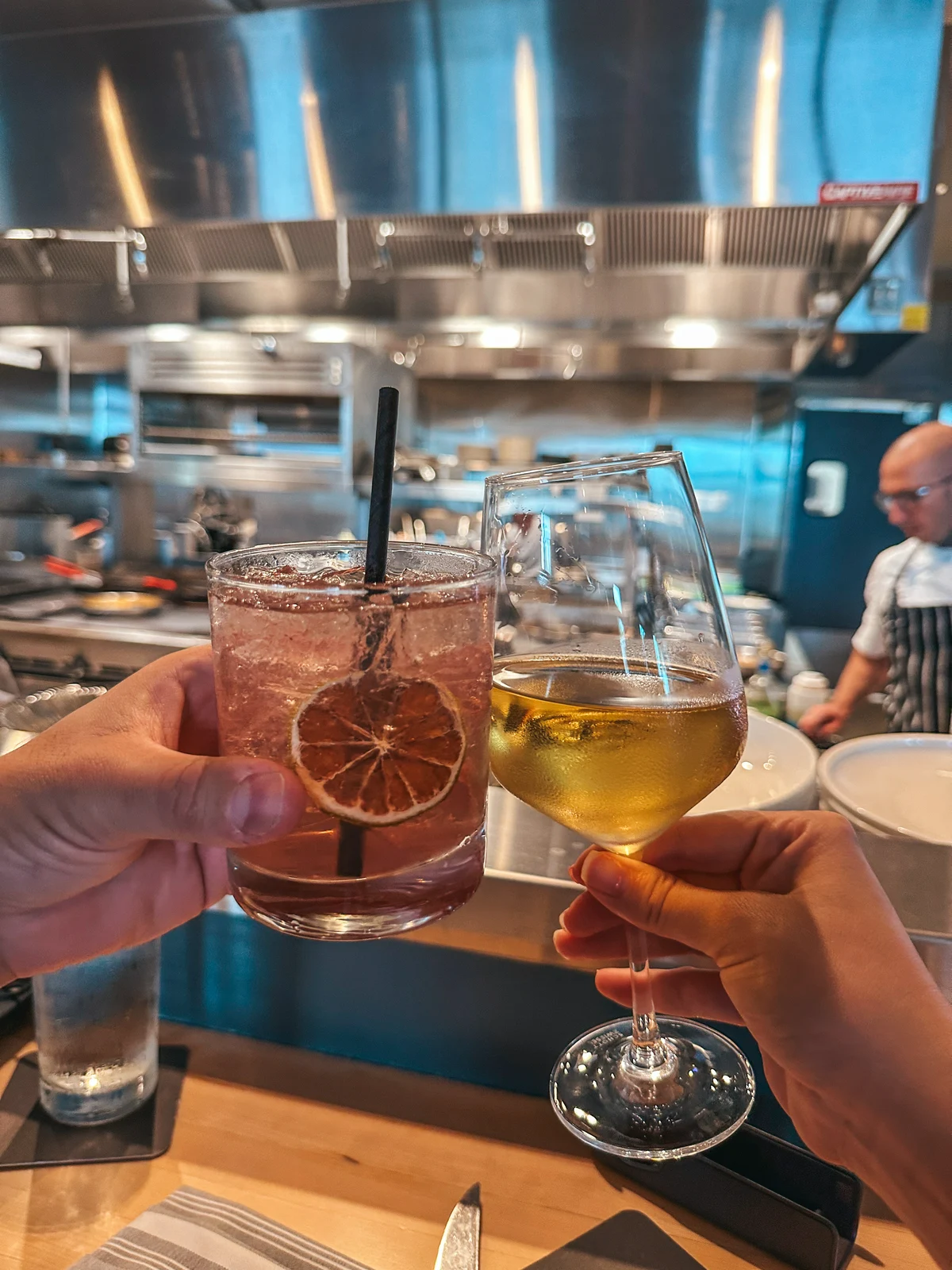 Cheersing drinks at The Silver King Ocean Brasserie in Fort Myers