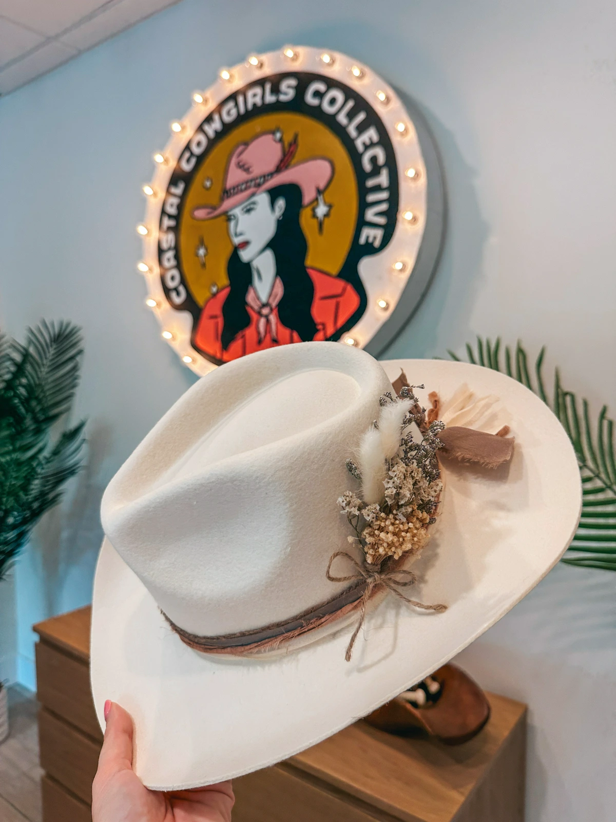 Custom rancher hat from Coastal Cowgirls Collective in Hyde Park