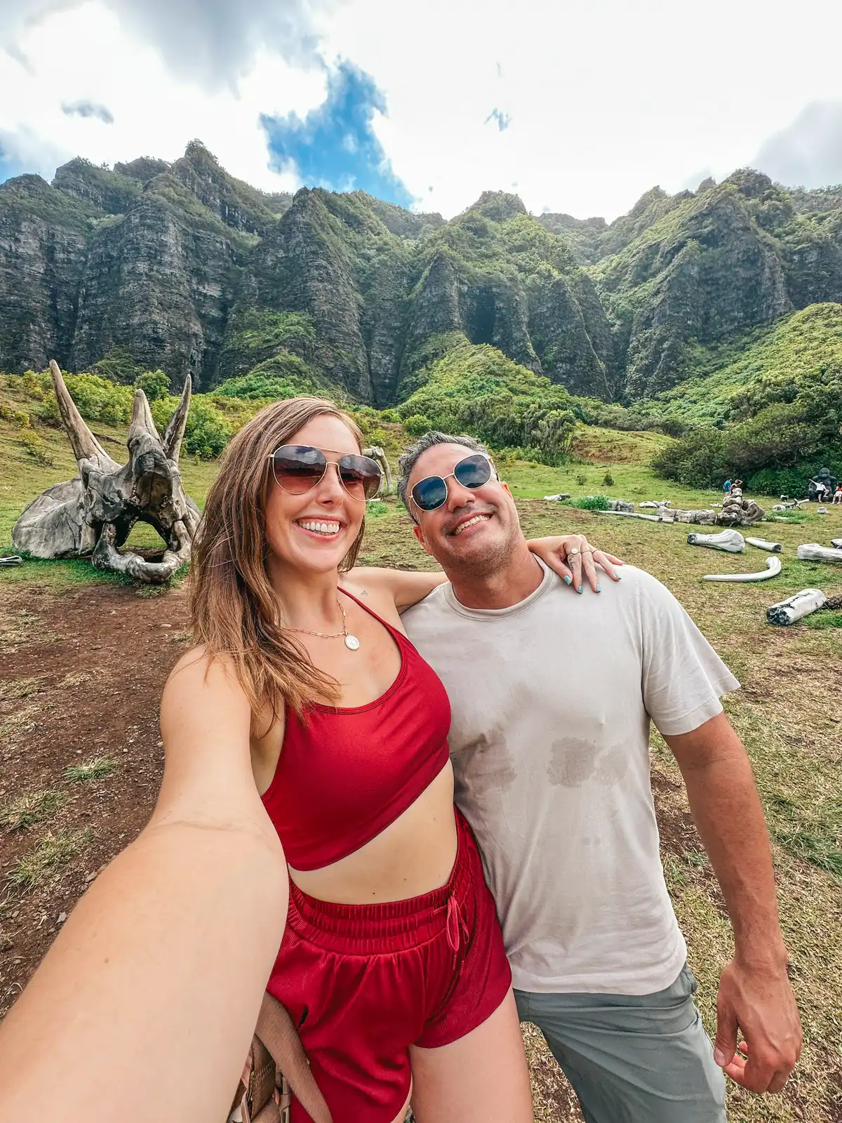 Couple Taking A Selfie In Front Of One Of The Movie Sets At Kualoa Ranch In Kaneohe