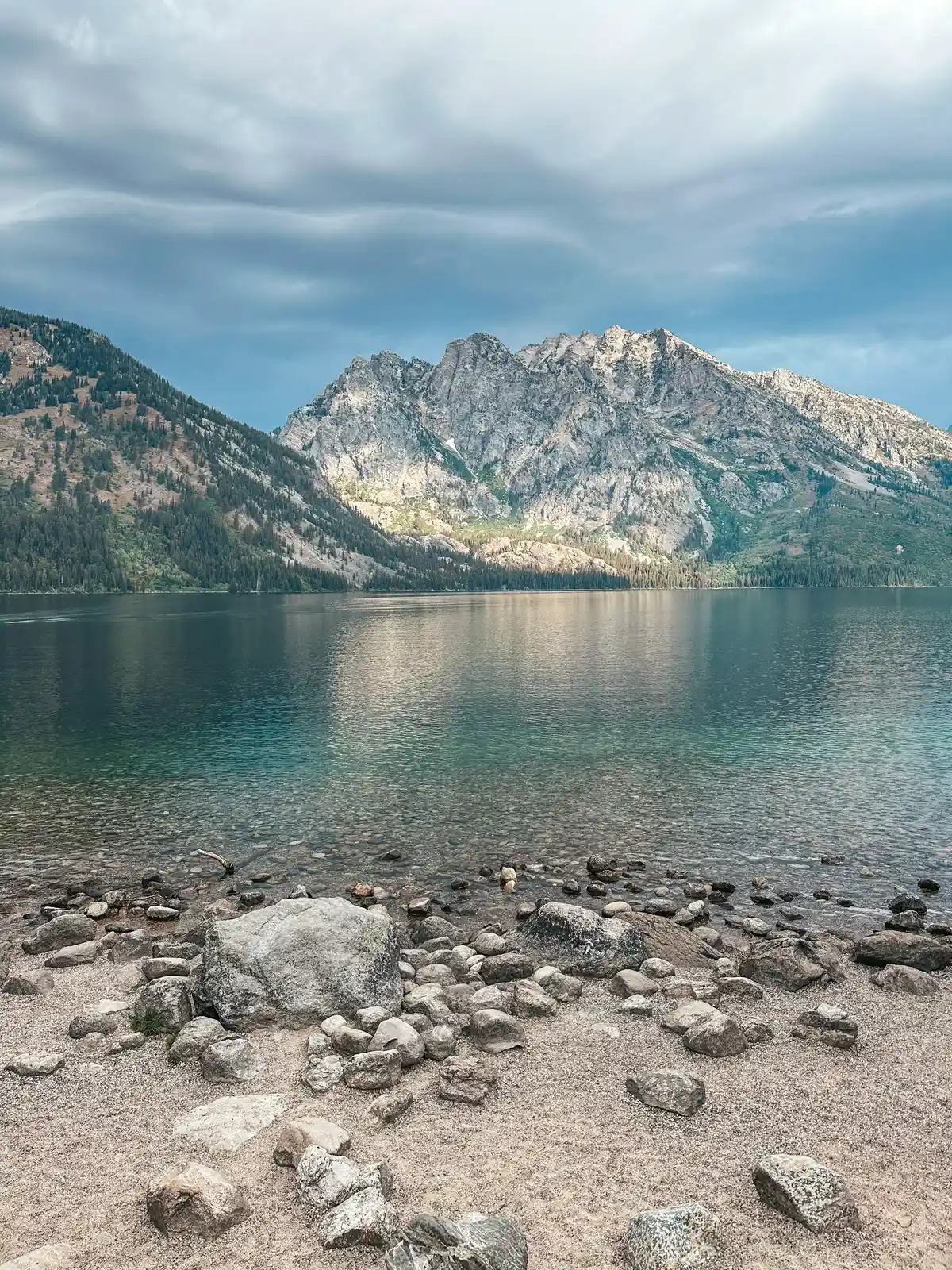 Jenny Lake In The Morning On A Cloudy Day In Grand Teton National Park
