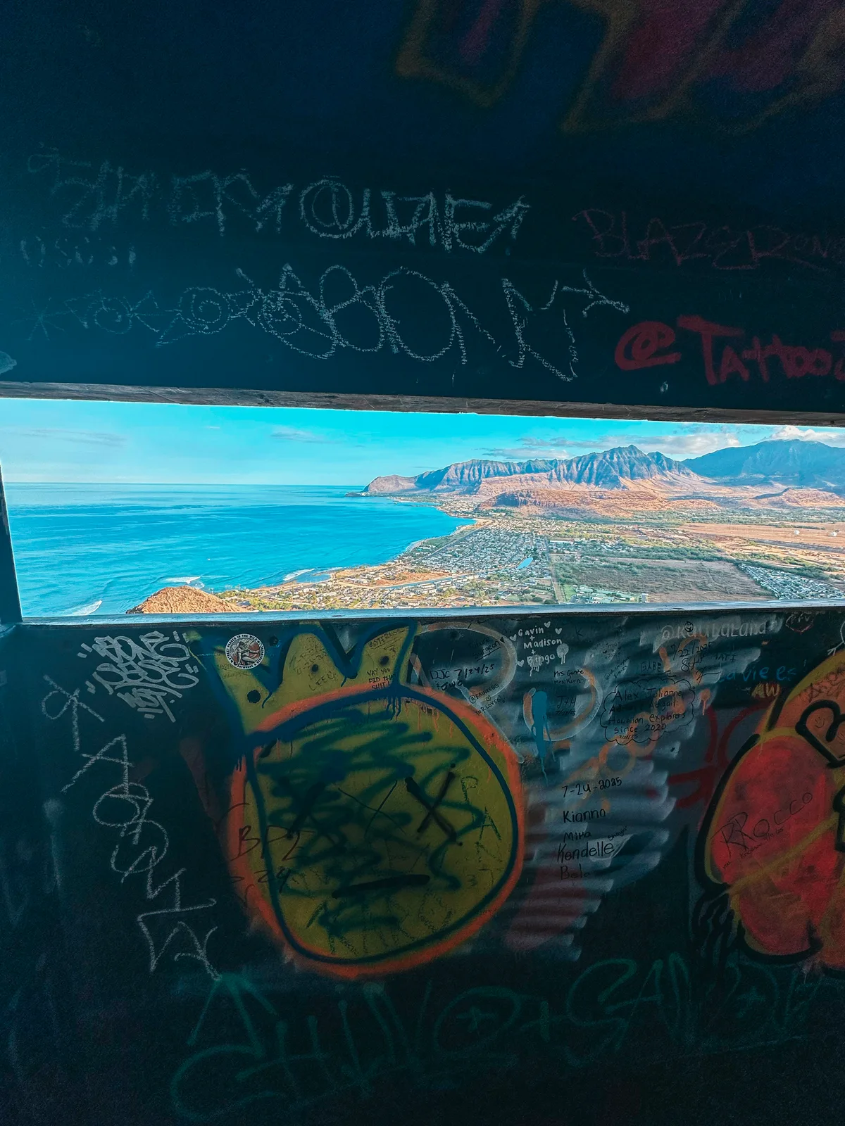 Looking Out Of Pillbox On The Pink Pillbox Trail On Oahu