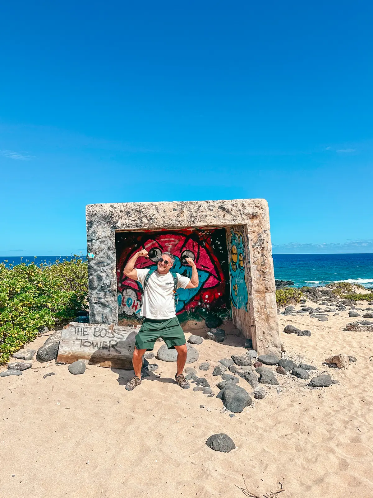 Man Posing In Front Of The Boss Tower On The Kaena Point Trail On Oahu