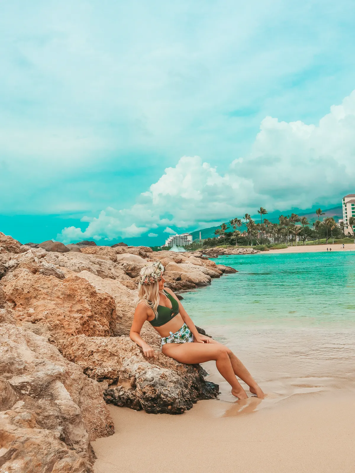 Woman Posing In Front Of Lagoon At Ko Olina On The West Side Oahu