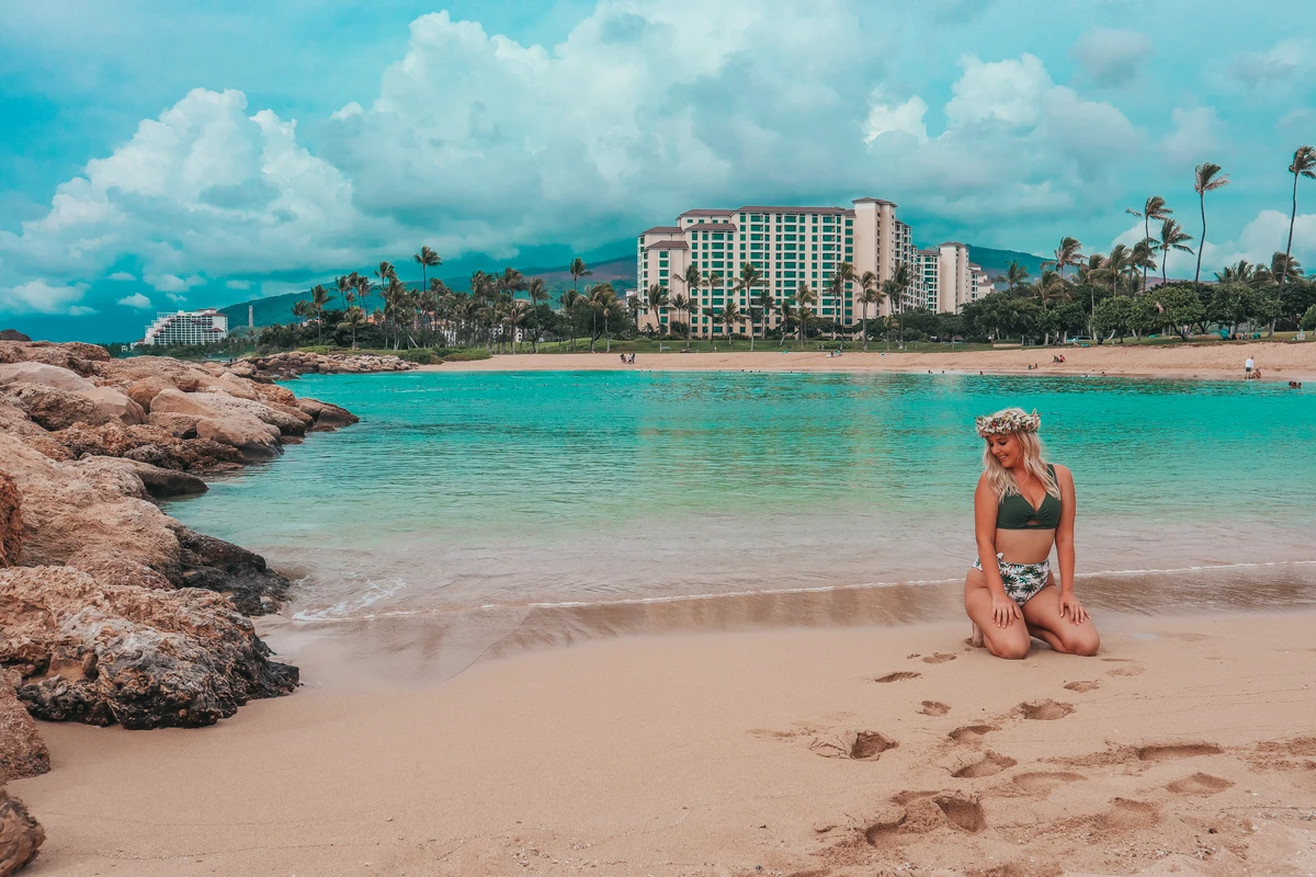Woman Posing In Front Of Lagoon At Ko Olina On The West Side Of Oahu