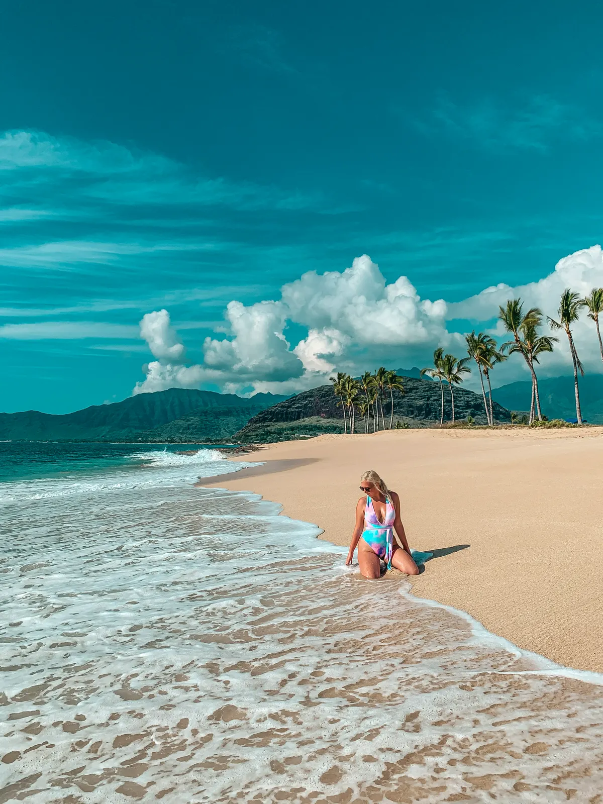 Woman Posing On Maili Beach Park On The West Side Of Oahu