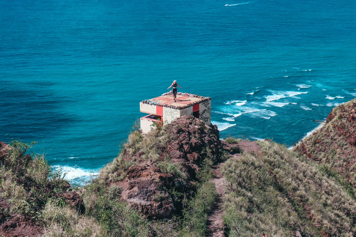 Woman Posing On A Pillbox On The Puʻu O Hulu Trail On The West Side Of Oahu
