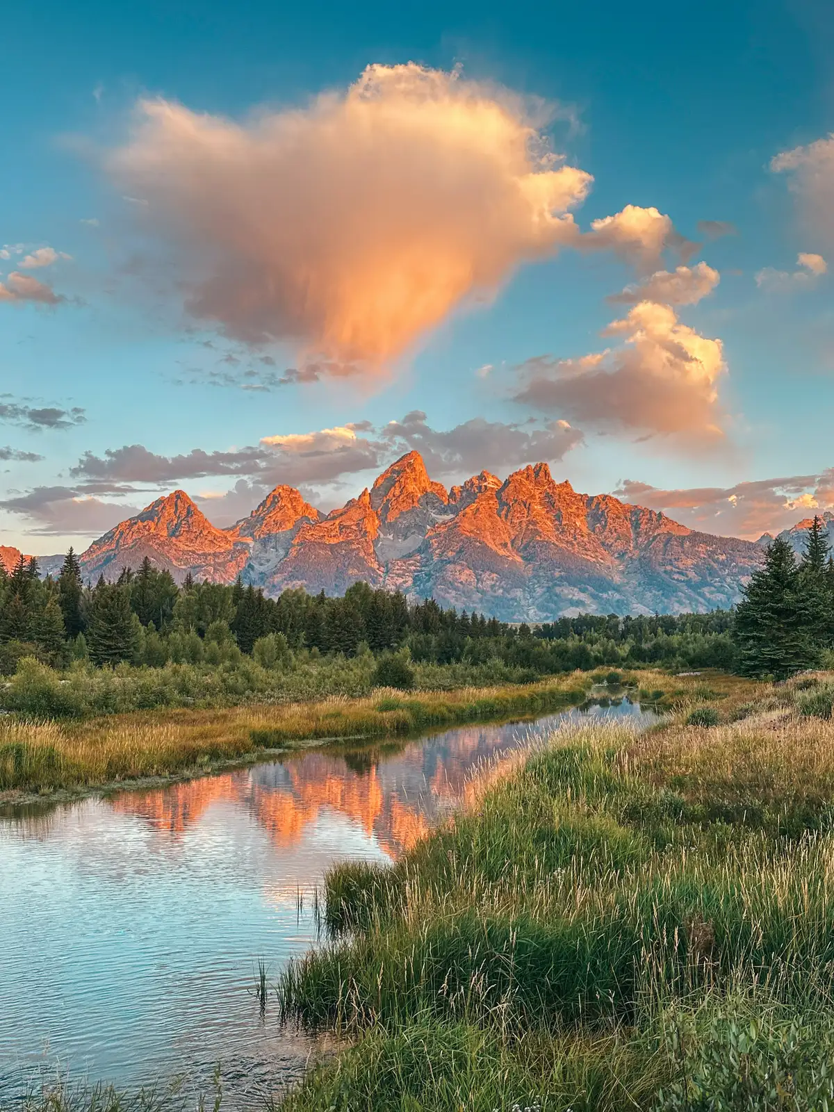 Sunrise At Schwabacher Landing In Grand Teton National Park
