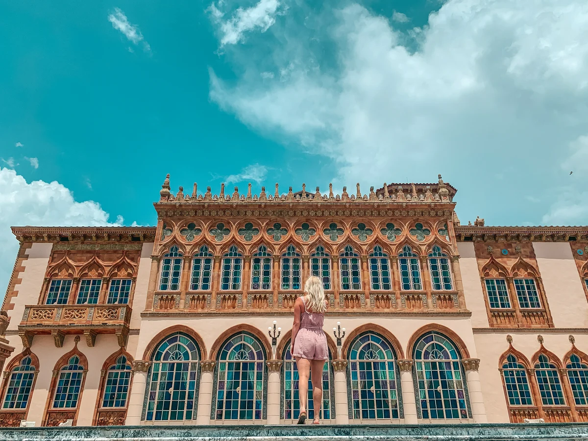 Woman Posing In Front Of The Ca DZan Mansion At The Ringling Museum In Sarasota Florida