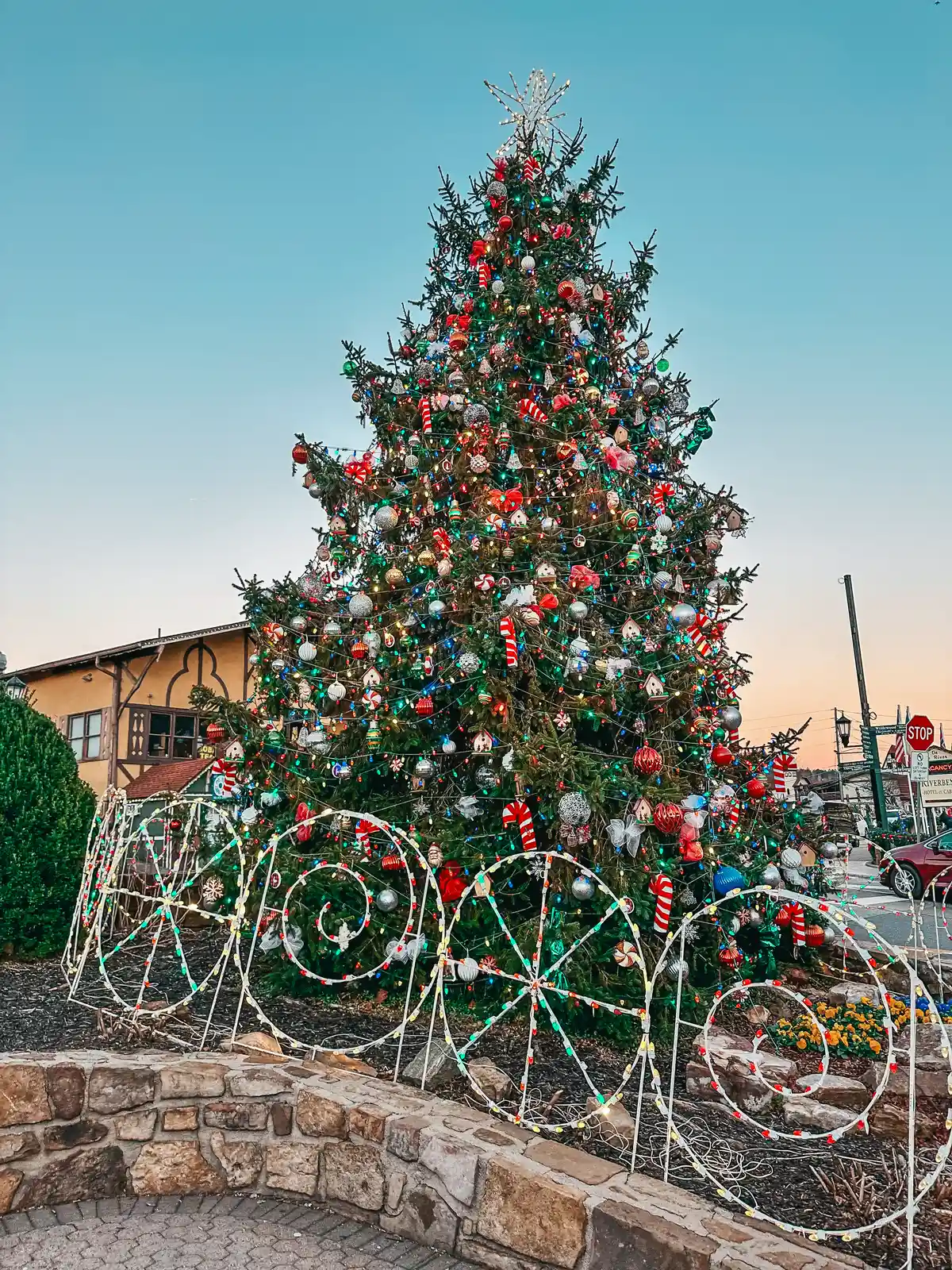 Giant Christmas Tree In Downtown Helen Georgia For Christmas Time