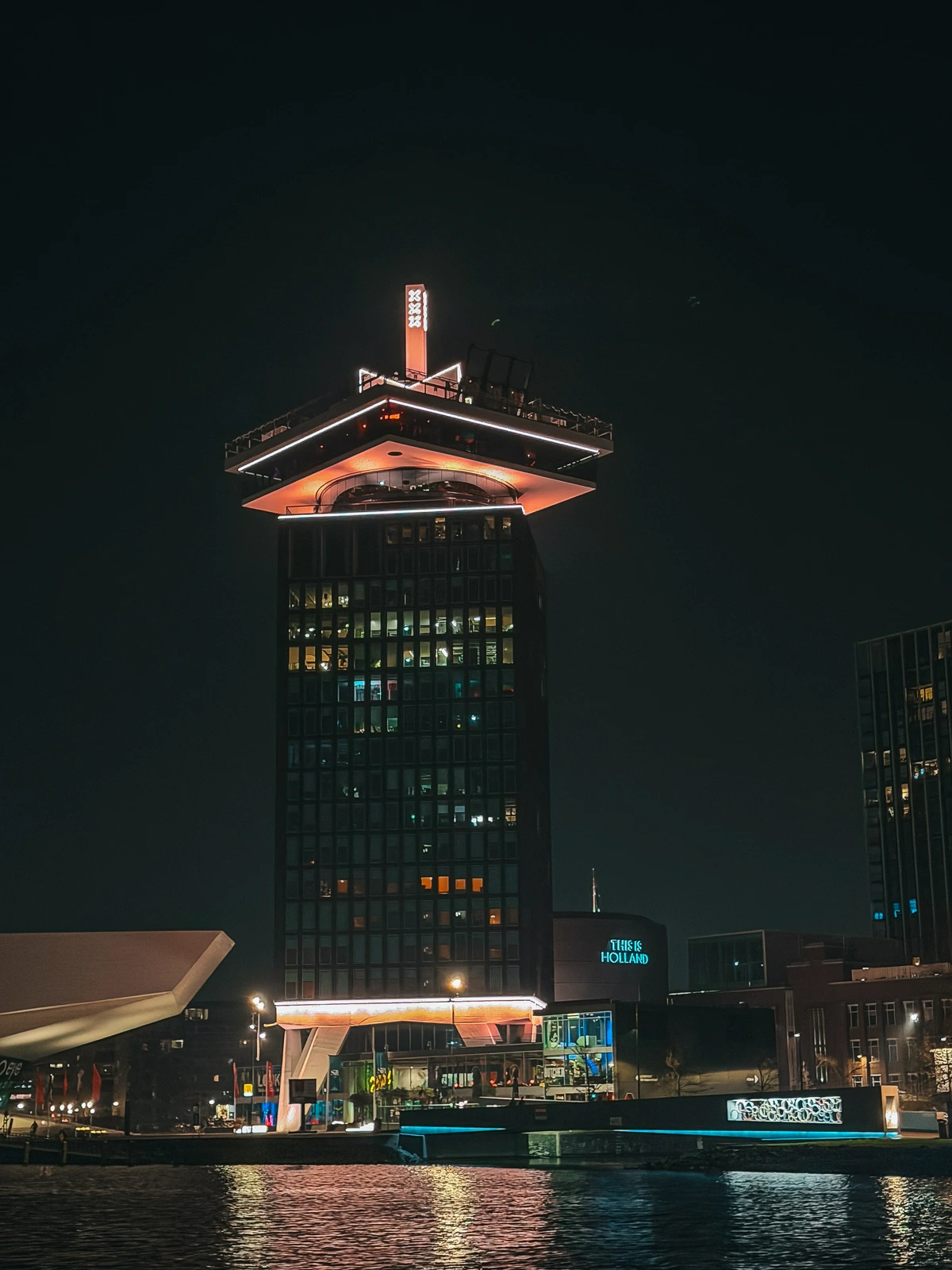 ADAM Lookout Tower in Amsterdam at night ADAM Lookout Tower In Amsterdam At Night